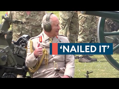 British Commander-in-Chief King Charles fires L118 light gun howitzer