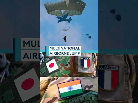 Soldiers rain from the sky in airborne jump🪂